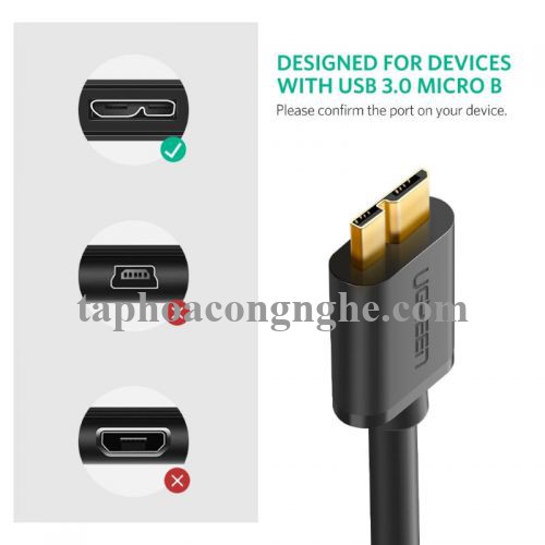 Ugreen 10840 0.5M màu Đen Cáp USB 3.0 sang MICRO USB 3.0 cho ổ cứng US130 30010840